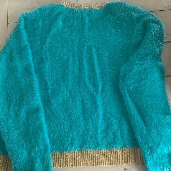 JUICY COUTURE Sweater Crop Shirt XL Eye Lash Sweater Ceramic Blue Lagoon Gold - Picture 5 of 6